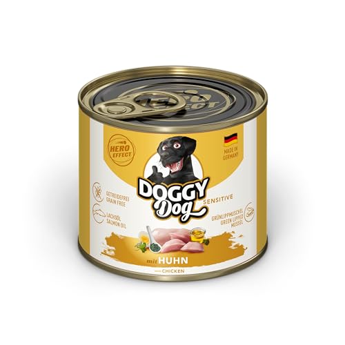 DOGGY Dog Paté Huhn Sensitive, 6 x 200 g, Nassfutter für Hunde, getreidefreies Hundefutter mit Lachsöl und Grünlippmuschel, besonders gut verträgliches Alleinfuttermittel, Made in Germany von Soul Pet