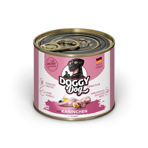 DOGGY Dog Paté Kaninchen Sensitive, 6 x 200 g, Nassfutter für Hunde, getreidefreies Hundefutter mit Lachsöl und Grünlippmuschel, besonders gut verträgliches Alleinfuttermittel, Made in Germany von Soul Pet