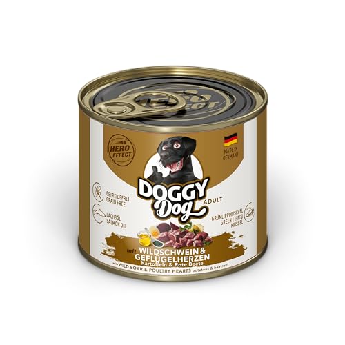 DOGGY Dog Paté Wildschwein & Geflügelherzen, 6 x 200 g, Nassfutter für Hunde, getreidefreies Hundefutter mit Lachsöl, Alleinfuttermittel mit Kartoffeln und rote Beete, Made in Germany von Soul Pet