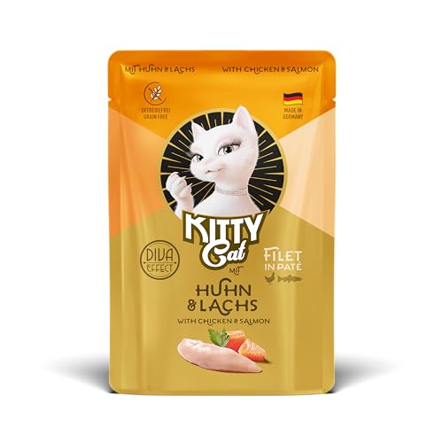 KITTY Cat Filet in Paté Huhn & Lachs, 6 x 85 g, Gourmet Nassfutter für Katzen, feinstes Katzenfutter mit Taurin, Lachsöl und Grünlippmuschel, getreidefrei mit extra viel Fleisch, Made in Germany von Soul Pet