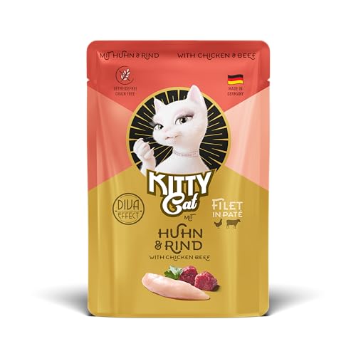 KITTY Cat Filet in Paté Huhn & Rind, 6 x 85 g, Gourmet Nassfutter für Katzen, feinstes Katzenfutter mit Taurin, Lachsöl und Grünlippmuschel, getreidefrei mit extra viel Fleisch, Made in Germany von KITTY Cat