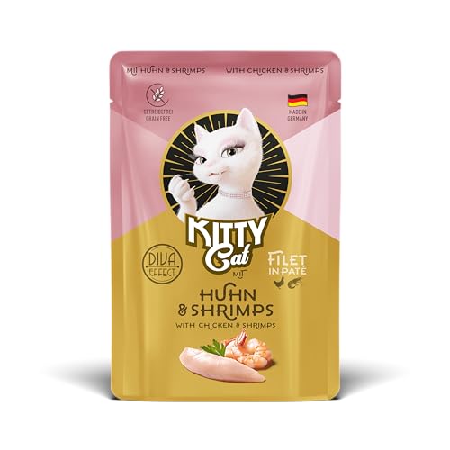 KITTY Cat Filet in Paté Huhn & Shrimps, 6 x 85 g, Gourmet Nassfutter für Katzen, feinstes Katzenfutter mit Taurin, Lachsöl und Grünlippmuschel, getreidefrei mit extra viel Fleisch, Made in Germany von Soul Pet