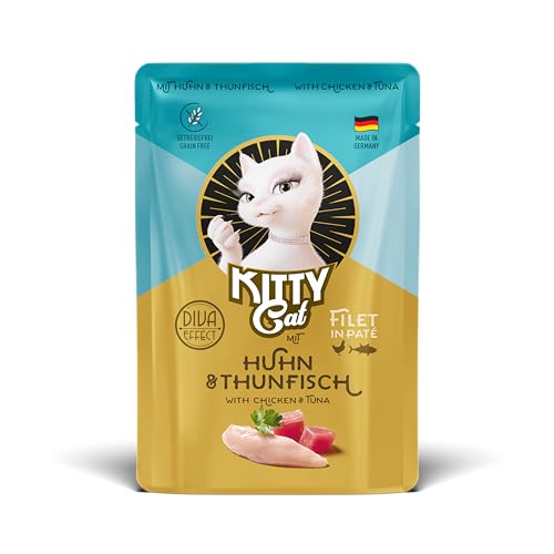 KITTY Cat Filet in Paté Huhn & Thunfisch, 6 x 85 g, Gourmet Nassfutter für Katzen, feinstes Katzenfutter mit Taurin, Lachsöl und Grünlippmuschel, getreidefrei mit extra viel Fleisch, Made in Germany von KITTY Cat