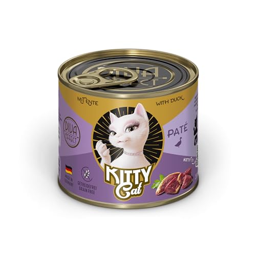 KITTY Cat Paté Ente, 6 x 200 g, Nassfutter für Katzen, getreidefreies Katzenfutter mit Taurin, Lachsöl und Grünlippmuschel, Alleinfuttermittel mit hohem Fleischanteil, Made in Germany von Soul Pet