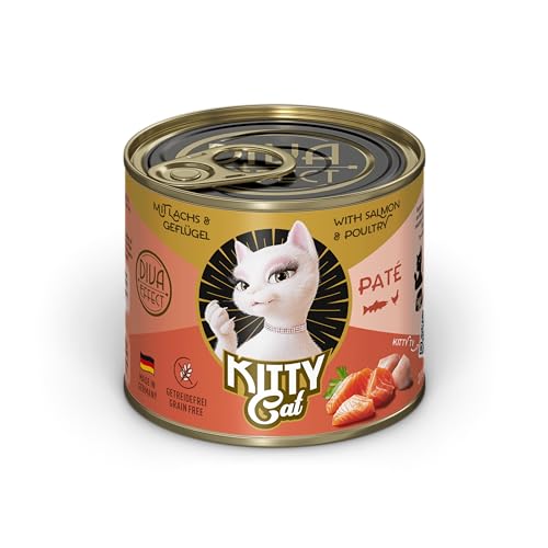 KITTY Cat Paté Lachs & Geflügel, 6 x 200 g, Nassfutter für Katzen, getreidefreies Katzenfutter mit Taurin, Lachsöl und Grünlippmuschel, Alleinfuttermittel mit hohem Fleischanteil, Made in Germany von KITTY Cat