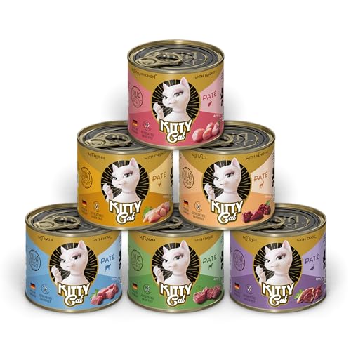 KITTY Cat Paté Mix 1, 6 x 200 g, Nassfutter für Katzen im Probierpaket, getreidefreies Katzenfutter mit Taurin, Lachsöl und Grünlippmuschel, Alleinfuttermittel mit hohem Fleischanteil, Made in Germany von KITTY Cat
