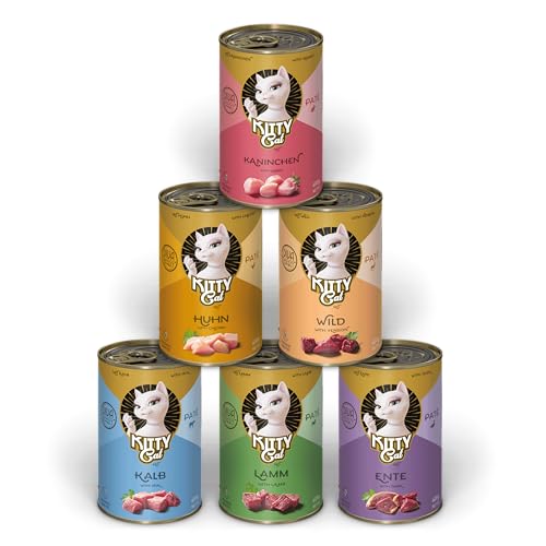 KITTY Cat Paté Mix 1, 6 x 400 g, Nassfutter für Katzen im Probierpaket, getreidefreies Katzenfutter mit Taurin, Lachsöl und Grünlippmuschel, Alleinfuttermittel mit hohem Fleischanteil, Made in Germany von Soul Pet