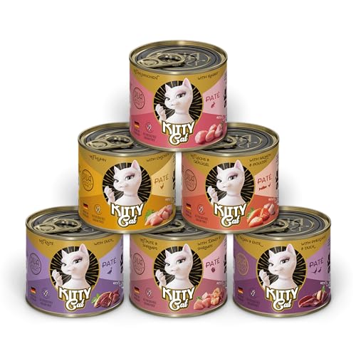 KITTY Cat Paté Mix 3, 6 x 200 g, Nassfutter für Katzen im Probierpaket, getreidefreies Katzenfutter mit Taurin, Lachsöl und Grünlippmuschel, Alleinfuttermittel mit hohem Fleischanteil, Made in Germany von Soul Pet