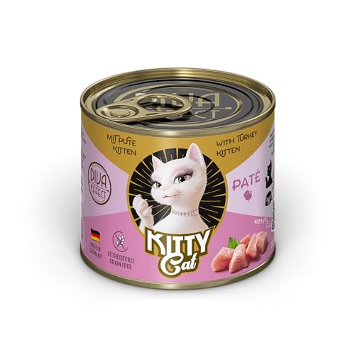 KITTY Cat Paté Pute Kitten, 6 x 200 g, Nassfutter für junge Katzen, getreidefreies Katzenfutter mit Taurin, Lachsöl und Grünlippmuschel, Alleinfuttermittel mit hohem Fleischanteil, Made in Germany von Soul Pet