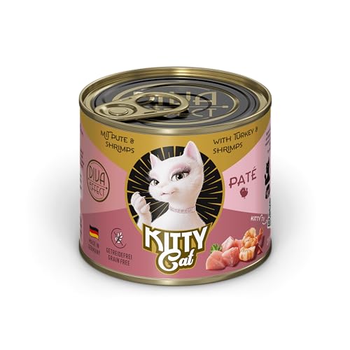 KITTY Cat Paté Pute & Shrimps, 6 x 200 g, Nassfutter für Katzen, getreidefreies Katzenfutter mit Taurin, Lachsöl und Grünlippmuschel, Alleinfuttermittel mit hohem Fleischanteil, Made in Germany KITTY Cat Paté Pute & Shrimps, 6 x 200 g, Nassfutter für Katzen, getreidefreies Katzenfutter mit Taurin, Lachsöl und Grünlippmuschel, Alleinfuttermittel mit hohem Fleischanteil, Made in Germany von KITTY Cat