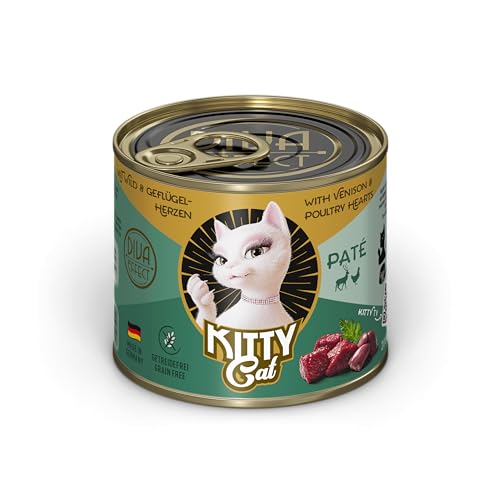 KITTY Cat Paté Wild & Geflügelherzen, 6 x 200 g, Nassfutter für Katzen, getreidefreies Katzenfutter mit Taurin, Lachsöl und Grünlippmuschel, Alleinfuttermittel mit hohem Fleischanteil, Made in Germany KITTY Cat Paté Wild & Geflügelherzen, 6 x 200 g, Nassfutter für Katzen, getreidefreies Katzenfutter mit Taurin, Lachsöl und Grünlippmuschel, Alleinfuttermittel mit hohem Fleischanteil, Made in Germany von KITTY Cat