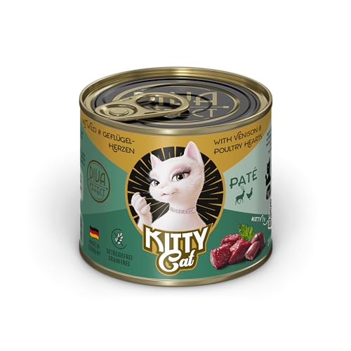 KITTY Cat Paté Wild & Geflügelherzen, 6 x 200 g, Nassfutter für Katzen, getreidefreies Katzenfutter mit Taurin, Lachsöl und Grünlippmuschel, Alleinfuttermittel mit hohem Fleischanteil, Made in Germany von KITTY Cat