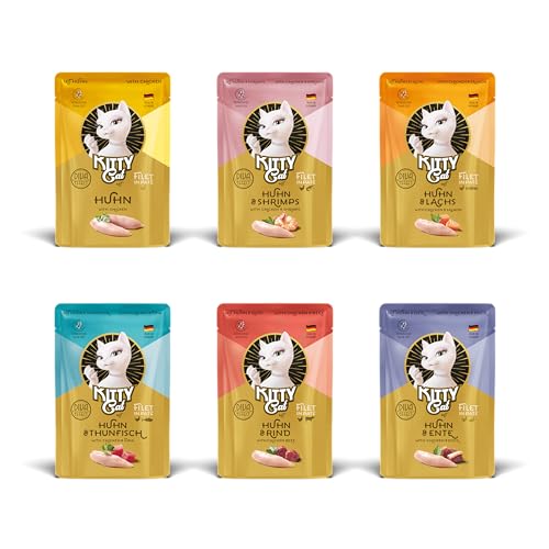 KITTY Cat Mix Filet in Paté, 6 x 85 g, Nassfutter für Katzen im Probierpaket, feinstes Katzenfutter mit Taurin, Lachsöl und Grünlippmuschel, getreidefrei mit extra viel Fleisch, Made in Germany von KITTY Cat