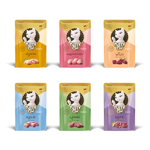 KITTY Cat Paté Mix 1, 6 x 85 g, Nassfutter für Katzen im Probierpaket, getreidefreies Katzenfutter mit Taurin, Lachsöl und Grünlippmuschel, Alleinfuttermittel mit hohem Fleischanteil, Made in Germany KITTY Cat Paté Mix 1, 6 x 85 g, Nassfutter für Katzen im Probierpaket, getreidefreies Katzenfutter mit Taurin, Lachsöl und Grünlippmuschel, Alleinfuttermittel mit hohem Fleischanteil, Made in Germany von KITTY Cat