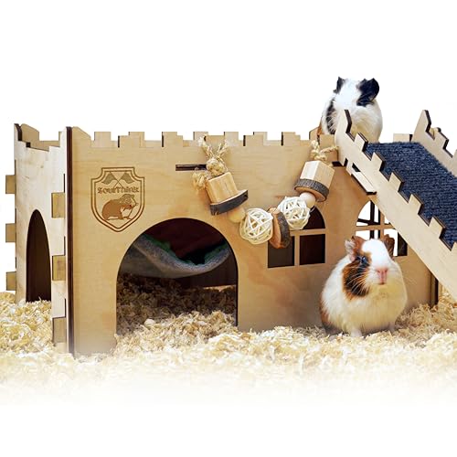 SoulThink Großes Meerschweinchenversteck & Haus - Einfach zu montierendes Holzschloss mit Hängematte, Rampe und Spielzeugzubehör, geeignet für Hamster und Chinchilla SoulThink Großes Meerschweinchenversteck & Haus - Einfach zu montierendes Holzschloss mit Hängematte, Rampe und Spielzeugzubehör, geeignet für Hamster und Chinchilla von SoulThink