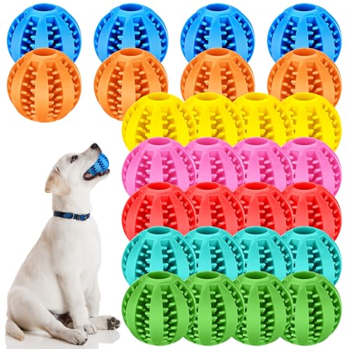 28 Stück Hunde-Leckerli-Spielzeug-Bälle, Großpackung Hundezahnreinigungsspielzeug, interaktives Welpen-Leckerli-Spender-Bälle für kleine und mittelgroße Rassen, Kauzahnreinigung, Anreicherung für von Soulchen