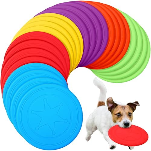 Soulchen 24 Stück Hundefliegerscheiben, TPR, Welpen-Flyer Spielzeug, weiche schwimmende Untertasse, reagiert schneller, interaktives Trainingsspielzeug für kleine, mittelgroße Welpen, Outdoor, für von Soulchen