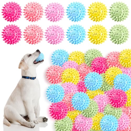 Soulchen 30 Stück 5,6 cm stachelige Hundebälle für kleine, mittelgroße Welpen, strapazierfähiges Gummi, kein Quietschen, stachelige Bälle für aggressive Kauer, buntes Apportierspielzeug für Welpen von Soulchen