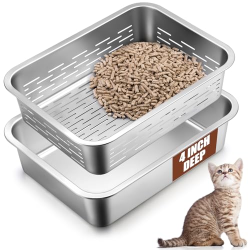 Soulchen 39,9 x 30 x 10,2 cm Edelstahl-Siebtoilette für Kätzchen, kleines Katzentoiletten-System für Kiefernpellets für Kaninchen, Meerschweinchen, Hamster, weniger Tracking, Geruchskontrolle von Soulchen