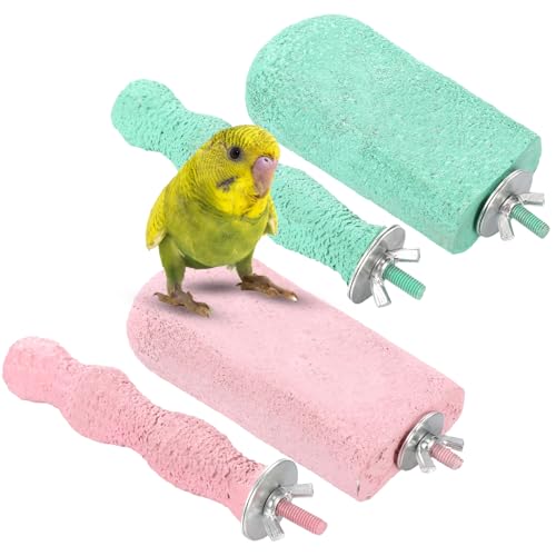 Soulchen 4 Stück Vogelschnabelschleifen Kalziumstein Sitzstangen Papagei Zähne Mund Molar Käfig Zubehör Plattform Pfotenschleifstäbchen Springständer für Aras, Sittiche, Wellensittiche, Finken, von Soulchen