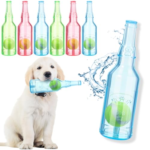 Soulchen 6 Stück Wasserflasche Hundespielzeug Quietschspielzeug Flasche mit Tennisball im Inneren für aggressive Kauer, interaktiv, niedlich, robustes Gummi, Apportierspielzeug für Hunde, Training von Soulchen