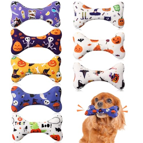 Soulchen 8 Pack Halloween Hundespielzeug mit Quietscher, kleiner Hund Quietschendes Plüschtier für Halloween Hunde Stofftier Plüsch Quietschender Welpenknochen Kauspielzeug für kleine mittelgroße von Soulchen