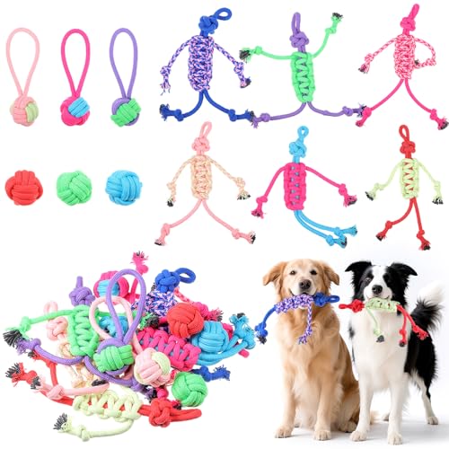 Soulchen Hundespielzeug aus Seil, Kauspielzeug für große und mittelgroße Kauer, interaktives, buntes Zerrseil-Set für aggressive Kauer, Welpen, Langeweile, Zahnreinigung, Training und Spielen, 12 von Soulchen