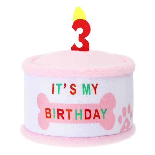 Soulchen Hundespielzeug zum 3. Geburtstag, rosa quietschendes Plüschtier, Geschenke für Hunde, gefülltes Welpengeschenk für Geburtstagsfeiern, Partyzubehör für kleine, mittelgroße und große Haustiere von Soulchen
