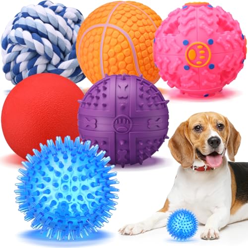 Soulchen Interaktives Hundespielzeug mit Quietschelementen, 8,9 cm, sortiert, Puzzle, stacheliger Ball für saubere Zähne und Training, Apportierspielzeug für große Hunde, zum Kauen und Zahnen, 6 Stück von Soulchen