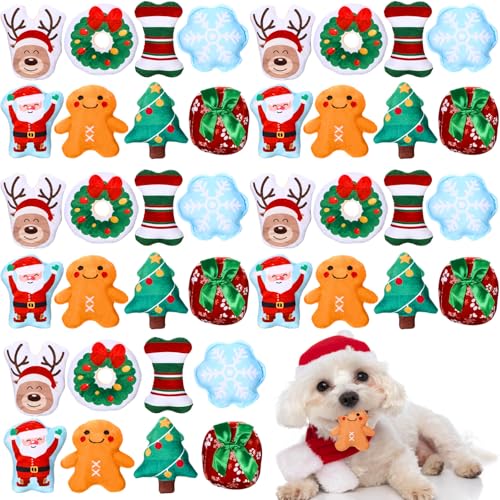Soulchen Weihnachts-Hundespielzeug-Set, Quietschspielzeug, Großpackung, niedlich, gefüllt, Plüsch, für kleine und mittelgroße Haustiere, mit Quietscher für Spaß und Zahnen, 40 Stück von Soulchen