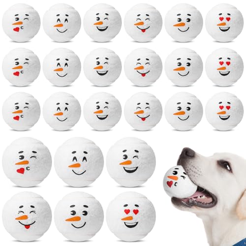 Soulchen Weihnachts-Tennisbälle für Hunde, Smiley-Gesicht, Plüsch, Schneemann, langlebig, lustiges Kauspielzeug für kleine bis große Hunde, zum Apportieren, interaktives Spielen und Feiertagsfeiern von Soulchen