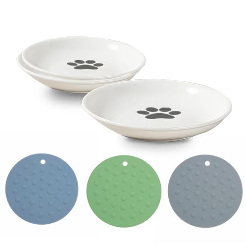 Soulnioi Keramik-Katzenfutterteller, flacher Katzennapf, Katzennapf, breiter Napf für alle Katzen und Hunde, mit rutschfester Matte für Kätzchen, Welpen und kleine Tiere, Katzenpfotenmuster, Soulnioi Keramik-Katzenfutterteller, flacher Katzennapf, Katzennapf, breiter Napf für alle Katzen und Hunde, mit rutschfester Matte für Kätzchen, Welpen und kleine Tiere, Katzenpfotenmuster, von Soulnioi
