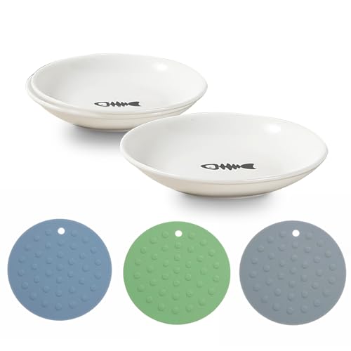 Soulnioi Keramik-Katzenfutterteller, flacher Katzennapf, Katzennapf, breiter Napf für alle Katzen und Hunde, mit rutschfester Matte für Kätzchen, Welpen und kleine Tiere, kleine Fischmuster, Soulnioi Keramik-Katzenfutterteller, flacher Katzennapf, Katzennapf, breiter Napf für alle Katzen und Hunde, mit rutschfester Matte für Kätzchen, Welpen und kleine Tiere, kleine Fischmuster, von Soulnioi