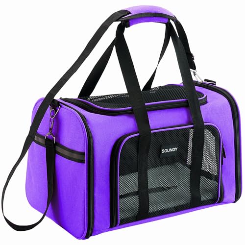 Soundy Hundetragetasche, Katzentragetasche, von Fluggesellschaften zugelassen, für kleine, mittelgroße Hunde, Katzen unter 6,8 kg, Welpen, faltbar, weiche Seiten, TSA-Reisetasche, Größe M, Violett Soundy Hundetragetasche, Katzentragetasche, von Fluggesellschaften zugelassen, für kleine, mittelgroße Hunde, Katzen unter 6,8 kg, Welpen, faltbar, weiche Seiten, TSA-Reisetasche, Größe M, Violett von Soundy
