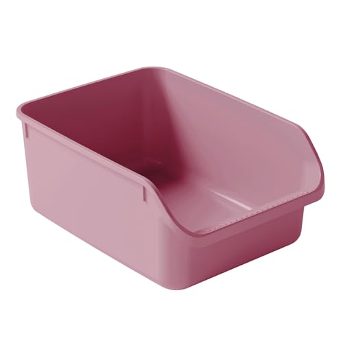 SpaceTime Große Katzentoilette mit hohen Seiten, Katzenklo für Innenkatzen, Katzentoilette für Kätzchen, Katzentoilette mit niedrigem Eingang, leicht zu reinigen, spritzwassergeschützt, Rosa von SpaceTime
