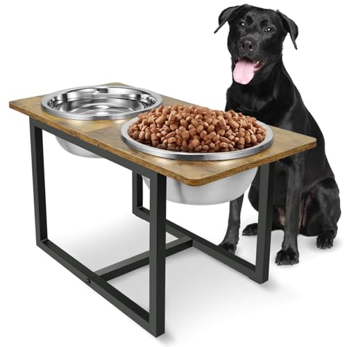 Spacnom Erhöhte Hundenäpfe für große Hunde, erhöhter Hundenapfständer mit zwei XL-Edelstahlnäpfen für Hunde, 3,5 l Fassungsvermögen, rustikales Braun Spacnom Erhöhte Hundenäpfe für große Hunde, erhöhter Hundenapfständer mit zwei XL-Edelstahlnäpfen für Hunde, 3,5 l Fassungsvermögen, rustikales Braun von Spacnom