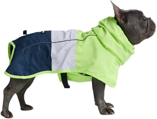 Spark Paws Hunderegenmantel, wasserdichte Winddichte Regenjacke, für kleine, mittlere, große und extra große Hunde, reflektierend, atmungsaktiv, mit vollständigem Körperschutz Neon White Navy Blue, L von Spark Paws