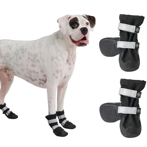 Spark Paws Wasserabweisende Hundeschuhe für mittelgroße und große Hunde, rutschfeste reflektierende Hundestiefel für Regen, Schnee, Wandern, 4er-Set - Black, C Spark Paws Wasserabweisende Hundeschuhe für mittelgroße und große Hunde, rutschfeste reflektierende Hundestiefel für Regen, Schnee, Wandern, 4er-Set - Black, C von Spark Paws