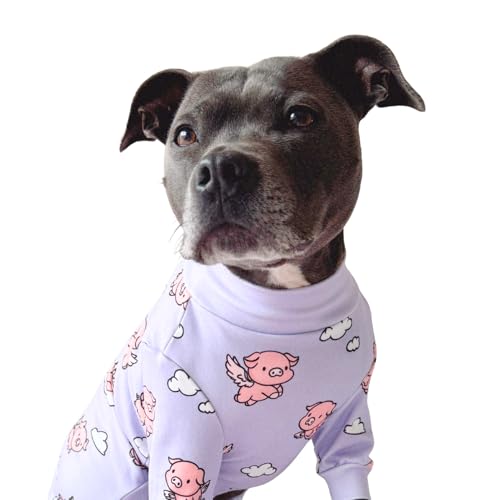 Spark Paws Hunde-Pyjama, ultraweich und 4-Wege-Stretch, Schlafanzug, Einteiler für kleine, mittelgroße und große Rassen, wenn Schweine fliegen, Lila, Größe XXL Spark Paws Hunde-Pyjama, ultraweich und 4-Wege-Stretch, Schlafanzug, Einteiler für kleine, mittelgroße und große Rassen, wenn Schweine fliegen, Lila, Größe XXL von Spark Paws