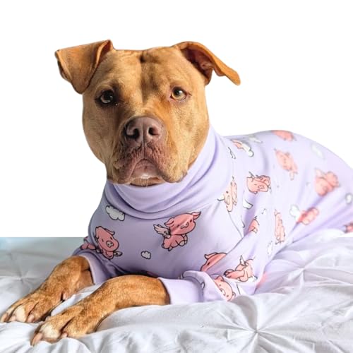 Spark Paws Hunde-Pyjama, ultraweich und 4-Wege-Stretch, für kleine, mittelgroße und große Rassen, wenn Schweine fliegen, Lila, Größe 3XL von Spark Paws