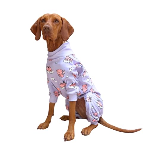 Spark Paws Hunde-Pyjama, ultraweich und 4-Wege-Stretch, für kleine, mittelgroße und große Rassen, wenn Schweine fliegen, Lila, Größe 4XL von Spark Paws