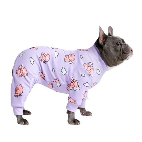 Spark Paws Hunde-Pyjama, ultraweich und 4-Wege-Stretch, für kleine, mittelgroße und große Rassen, wenn Schweine fliegen, Lila, Größe L von Spark Paws
