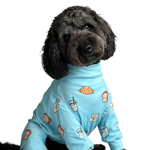 Spark Paws Hundepyjama, ultraweich und 4-Wege-Stretch, Erholungsanzug nach Operation, Schlafanzug Onesie für Kleine, Mittlere und Große Hunde - Breakfast Blue - M Spark Paws Hundepyjama, ultraweich und 4-Wege-Stretch, Erholungsanzug nach Operation, Schlafanzug Onesie für Kleine, Mittlere und Große Hunde - Breakfast Blue - M von Spark Paws