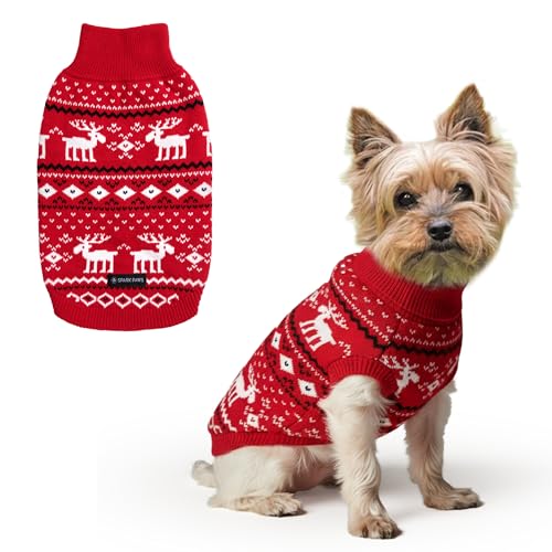 Spark Paws Weihnachts Hundepullover – Weicher Strickpullover für kleine, mittlere & große Hunde – Süßer, Warmer Hundepullover für French Bulldogs & große Hunde, (Dasher Red, M) von Spark Paws