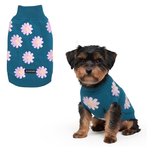 Spark Paws Strick Hundepullover – Ultrasofter, Warmer Winterpullover für kleine, mittlere & große Hunde – Dehnbarer Hundepullover für French Bulldogs, Pitbulls, Hündinnen & Rüden, (Flower,M) von Spark Paws