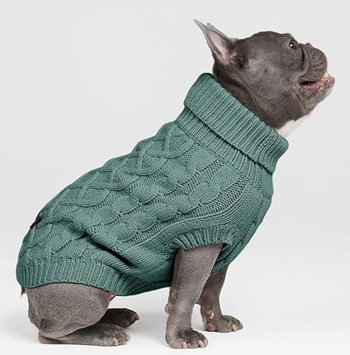 Spark Paws Strickpullover für kleine, mittelgroße und große Hunde – warmer Winter-Rollkragenpullover mit Zopfmuster für kaltes Wetter, Piniengrün, Größe XL von Spark Paws