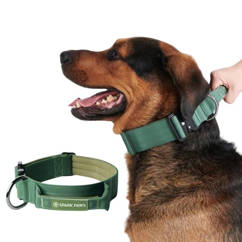 Spark Paws Taktisches Hundehalsband mit Griff - Premium Qualität, Robustes Design für große Hunderassen - Pitbulls, Labradore, GSD - Army Green - S von Spark Paws