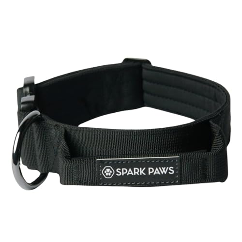 Spark Paws Taktisches Hundehalsband mit Griff - Premium Qualität, Robustes Design für große Hunderassen - Pitbulls, Labradore, GSD - Black - L von Spark Paws