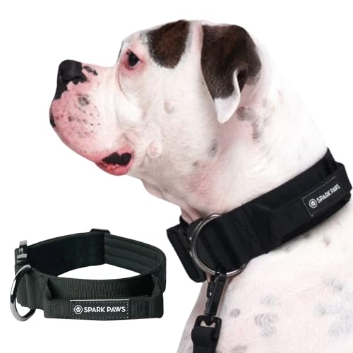 Spark Paws Taktisches Hundehalsband mit Griff - Premium Qualität, Robustes Design für große Hunderassen - Pitbulls, Labradore, GSD - Black - L von Spark Paws