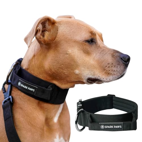 Spark Paws Taktisches Hundehalsband mit Griff - Premium Qualität, Robustes Design für große Hunderassen - Pitbulls, Labradore, GSD - Black - S von Spark Paws